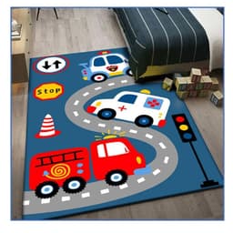 Alfombra Infantil Pista 80X120 Cm Tapete Dormitorio Sala Negro