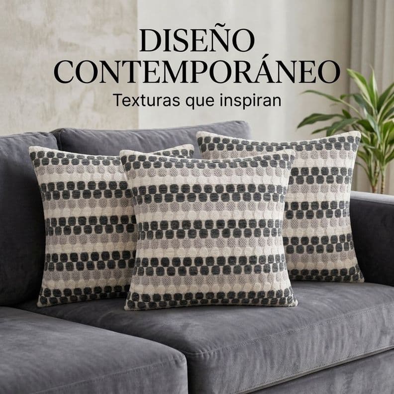Pack 3 Fundas Para Cojin Diseno Geometrico Texturado Negro 012 Elegante