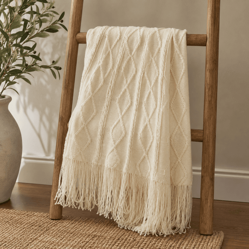 Manta Crema Liviana Decorativa Para Cama Y Sillon 012 Elegante