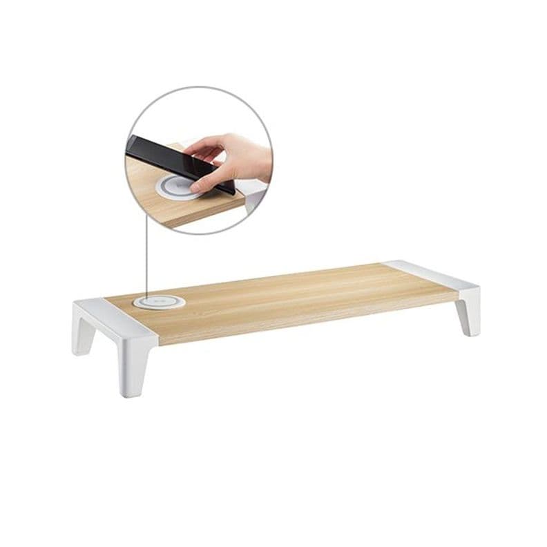 Soporte Monitor Elevador con Cargador Inalambrico QI Blanco