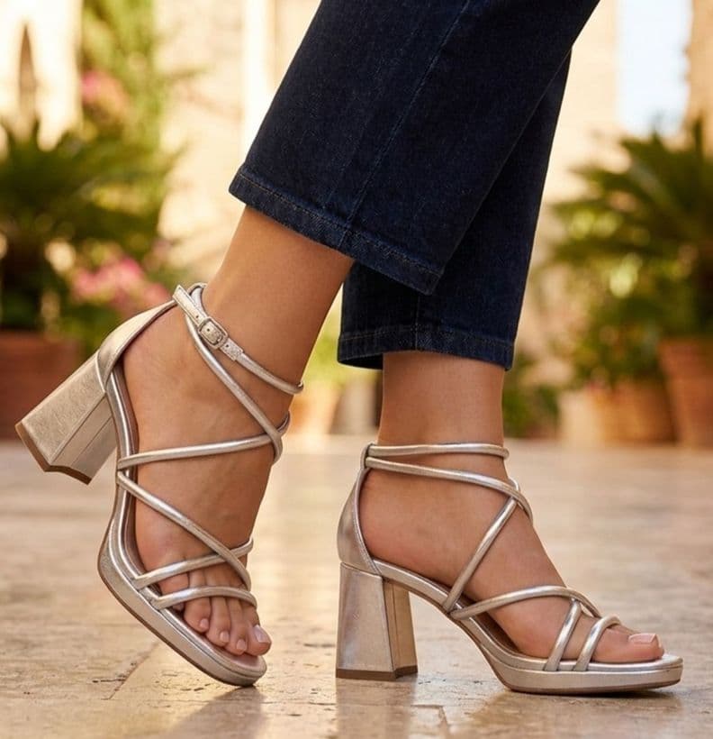 Sandalias Plateadas Mujer Taco Medio M687 Plateado 40