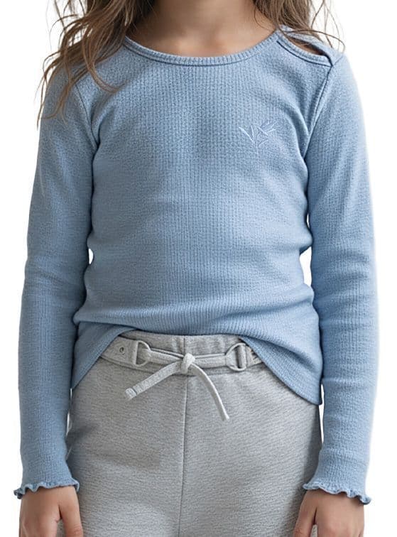 Polera Manga Larga Nina de Algodon con Bordado Celeste 4 anos