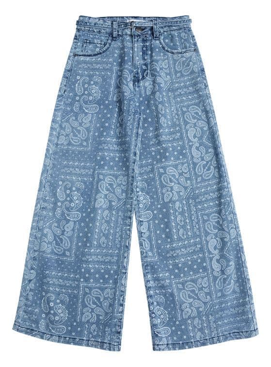 Jeans Ancho Nina Estampado y Calce Palazzo Celeste 6 anos