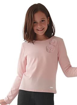 Polera Manga Larga Afranelada Nina con Aplicacion de Rosa Rosado 4 anos