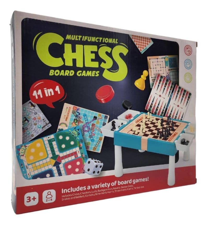 Tablero De Juego 11 En 1 Ajedrez Ludo Serpientes Y Escaleras Celeste