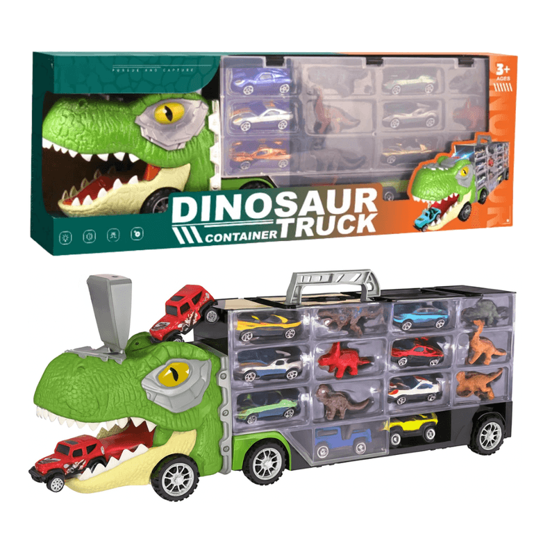 Camion Transportador Porta Autitos y Dinosaurios Juguete Verde