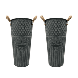 Set 2 Macetero Metalico Decorativo Verde Vintage Florero L