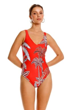 Traje de Bano Mujer Entero Maxipalms Bordado a mano Rojo M