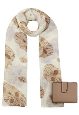 Pack Billetera Briana taupe + Panuelo Omani beige Carven