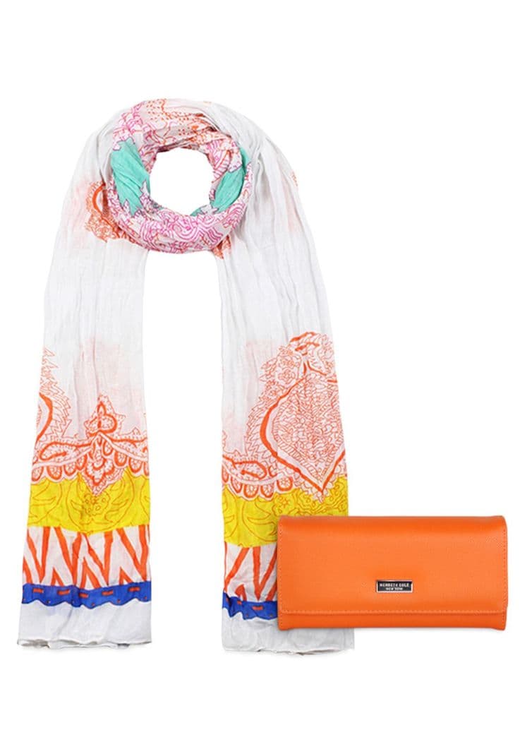 Pack Billetera Flap-Bessie orange + Panuelo Alcala Kenneth Cole Naranjo