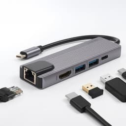 Hub Adaptador Usb Tipo C 5 En 1 Linkon Rj45 Para Mac Windows Gris