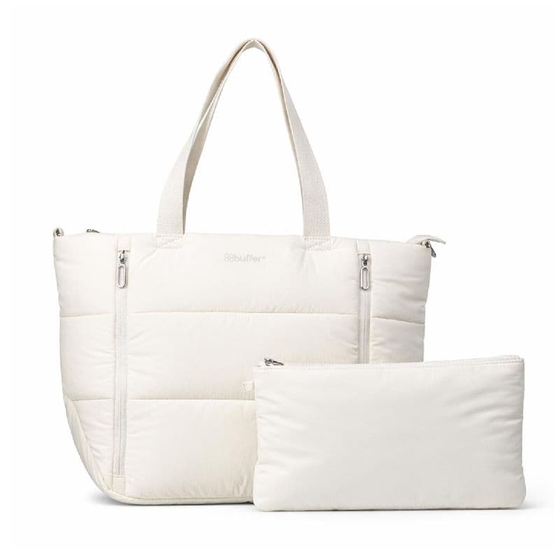 Bolso Tote Bag Cartera Buffer Mujer + Estuche Organizador Blanco