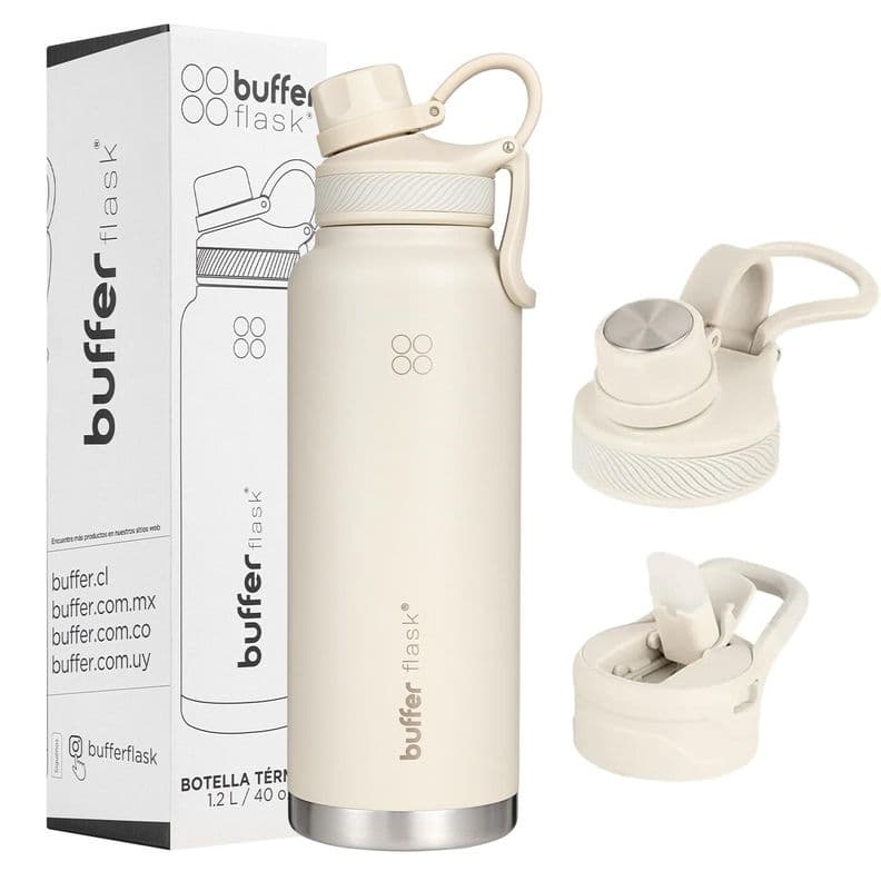 Botella Termica Agua Acero Inox Buffer Paine 1.2 Lts + Tapas Crema