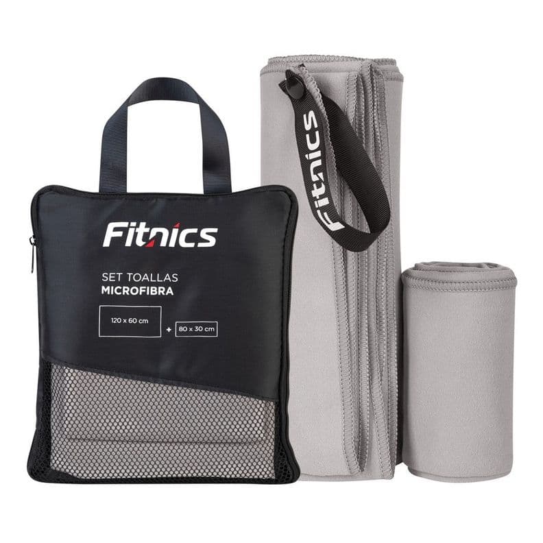 Toalla De Microfibra Set X2 Fitnics 120x60 + 80x30 + Estuche Gris