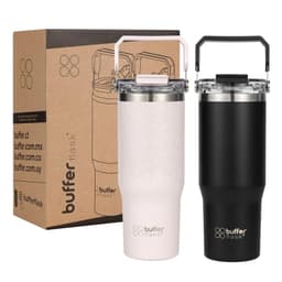 Vaso Termico Set x2 Mug Botella Agua Buffer Acero Inoxidable Negro