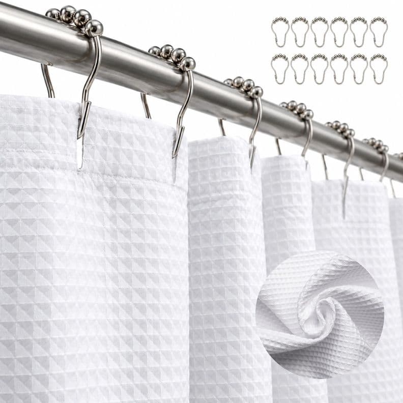 Cortina Bano Ducha Impermeable CasaTua Con Iman y Forro Blanco