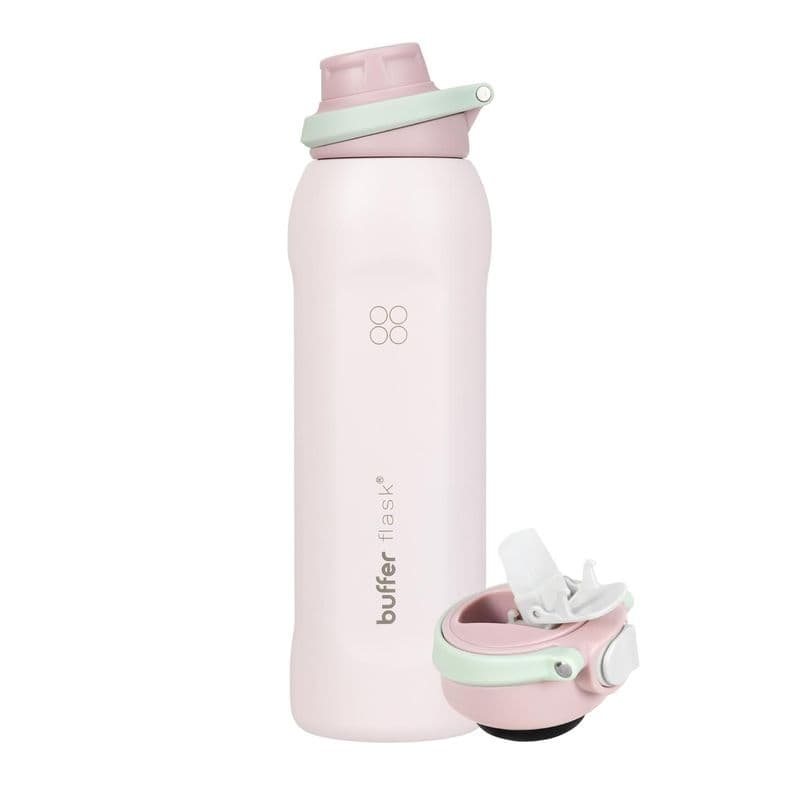 Termo Agua Botella Termica Buffer Acero Inoxidable 1L +Tapas Rosado
