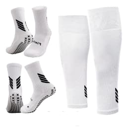 Medias Futbol Ninos Antideslizantes Set 2 + Pantorrillera Blanco