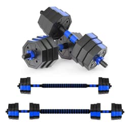 Mancuernas Ajustables Set de 20 Kg Total Fitnics 2en1 +Barra Azul