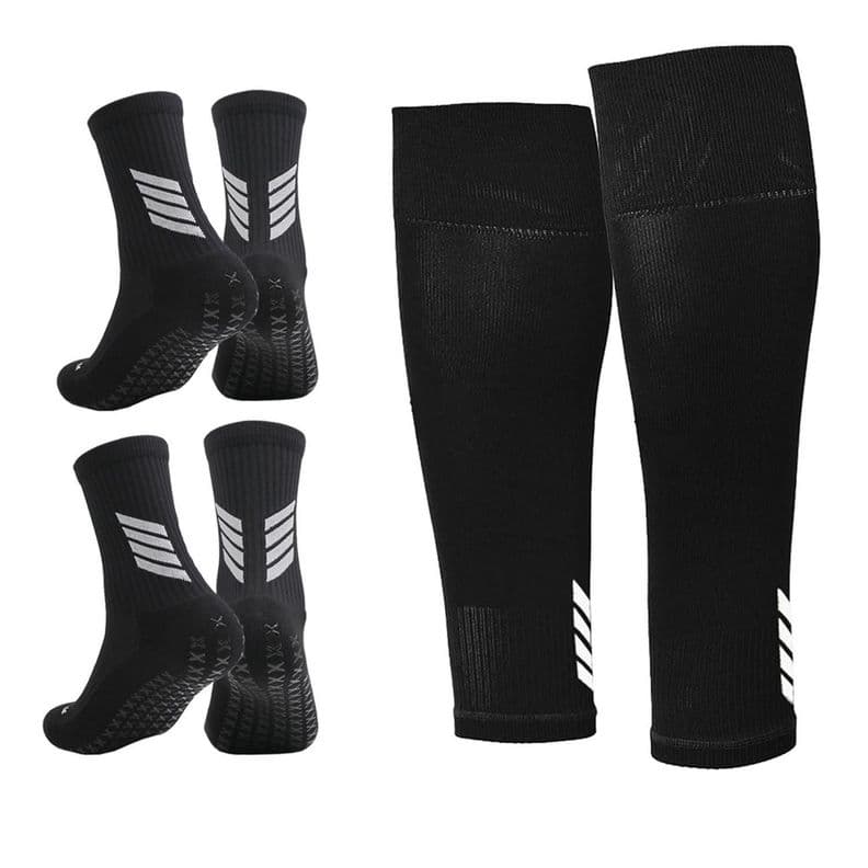 Medias Futbol Ninos Antideslizantes Set 2 + Pantorrillera Negro