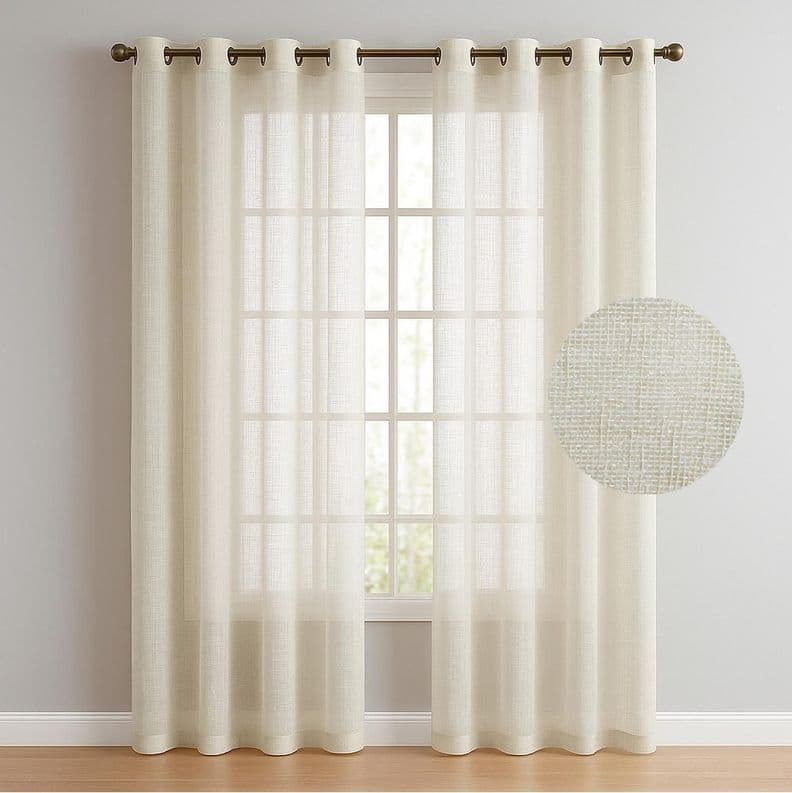 Cortina Velo Visillo 2 Panos 140x220cm Textura Lino Casatua Crema