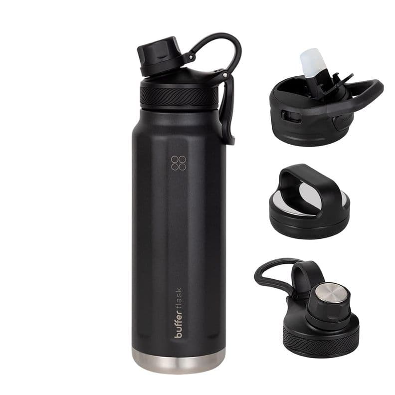 Botella Termica Agua Acero Inoxidable Buffer 1L +Tapas Negro