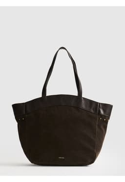Cartera Tote Tachas Fake Suede Cafe