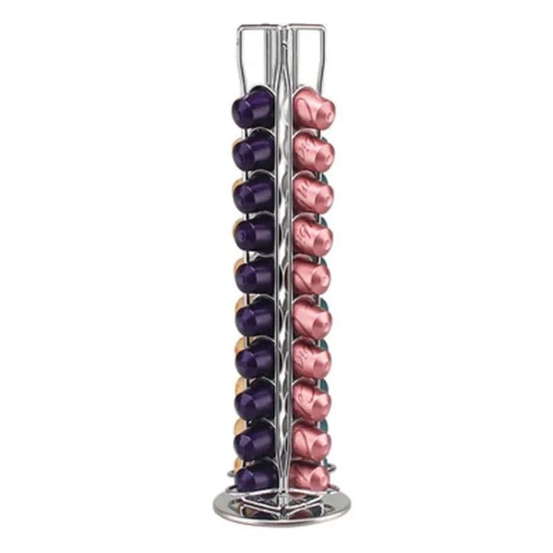 Porta Capsulas De Cafe Giratoria Elegante, Organizador de Mucha Capacidad Plateado Metalico