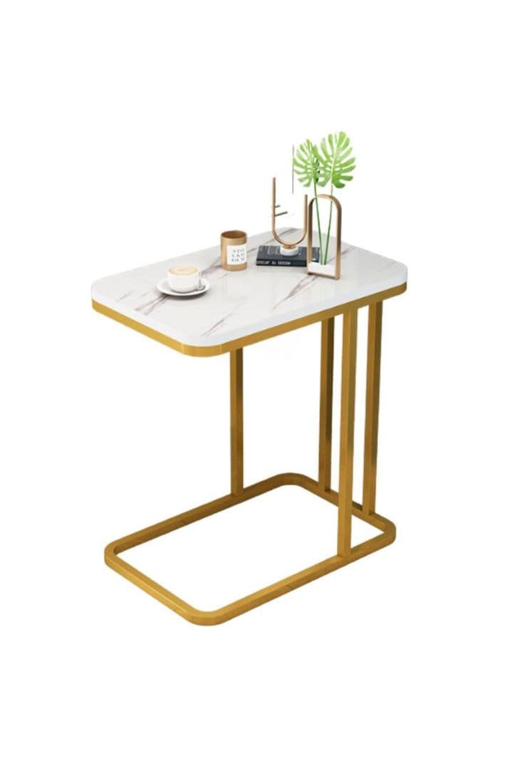 Mesa lateral auxiliar rectangular diseno marmol Chic Home Blanco