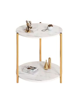 Mesa Lateral redonda diseno marmol 40cm Chic Home Blanco
