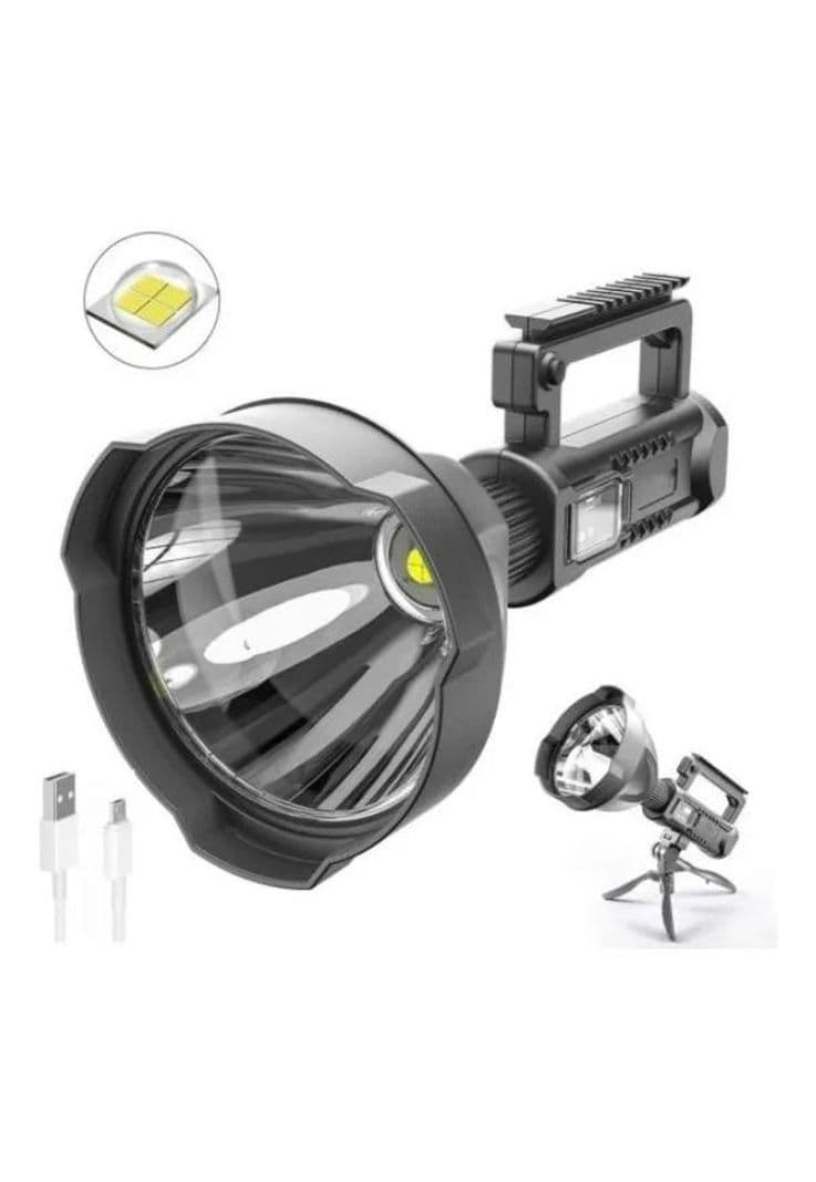 Foco Linterna Led Largo Alcance 600 Metros Usb Tripode Led Negro