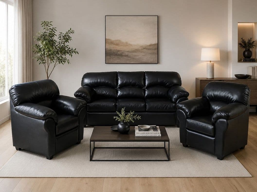 Juego de living Deco 3-1-1 PU Ecocuero Negro
