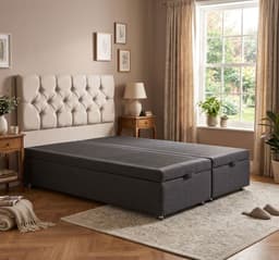 CAMA 1.9M ABATIBLE BAUL FUNCIONAL LINO MARENGO 2 PLAZAS DIVIDIDA Negro