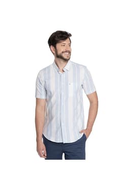 CAMISA HOMBRE MANGA CORTA LINO LISTADA CANTABRIA Celeste XL
