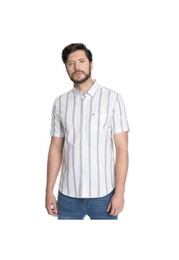 CAMISA HOMBRE MANGA CORTA LINO LISTADA CANTABRIA Azul M