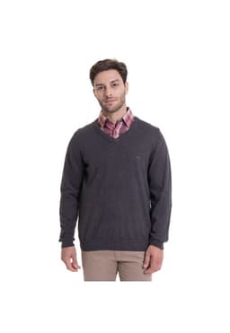 Sweater Cuello V Melange Gris Oscuro 2XL