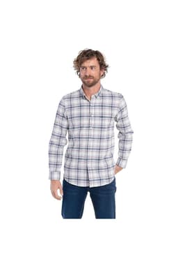CAMISA MANGA LARGA OXFORD CUADROS HOMBRE LEON. Blanco S