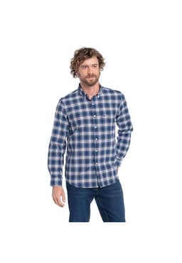 CAMISA MANGA LARGA OXFORD CUADROS HOMBRE LEON. Azul L