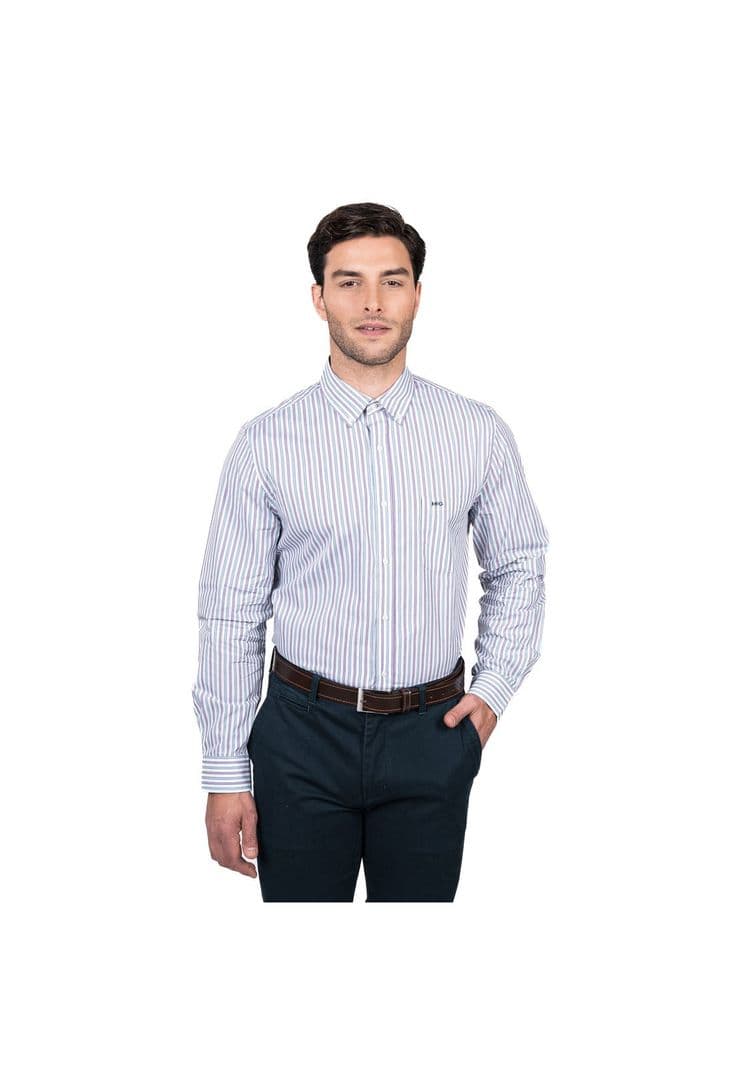 Camisa Hombre Manga Larga Rockefeller Smart Listada Comfort Fit Lila S
