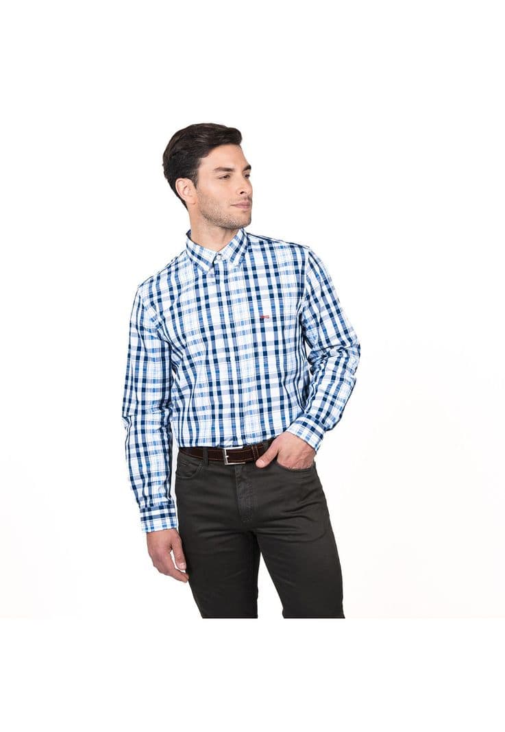 Camisa Queens Escocesa Regular Fit Celeste 2XL