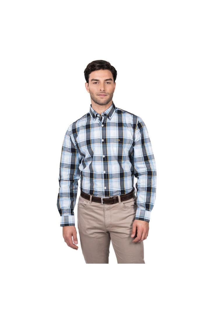 Camisa Queens Escocesa Regular Fit Azul Marino XL