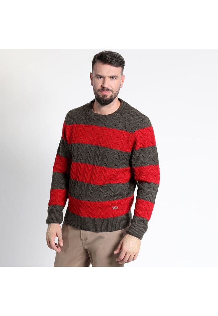 SWEATER MANGA LARGA RAYAS CUELLO REDONDO Rojo L