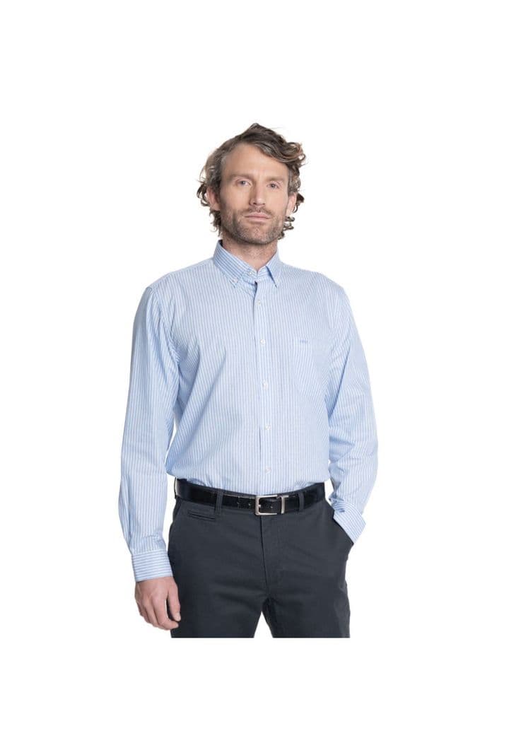 CAMISA HOMBRE MANGA LARGA SMART LISTADA ROCKEFELLER. azul claro M