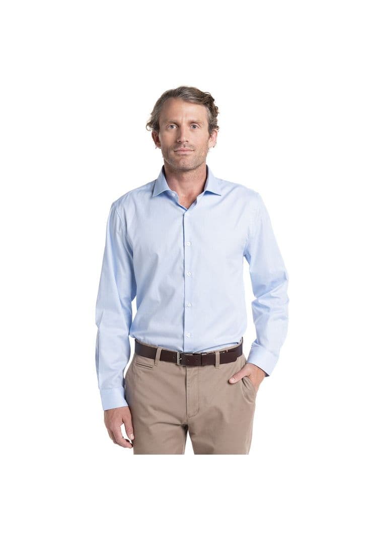 Camisa Hombre Manga Larga Jacquard Harlem Algodon Slim Fit Celeste 2XL