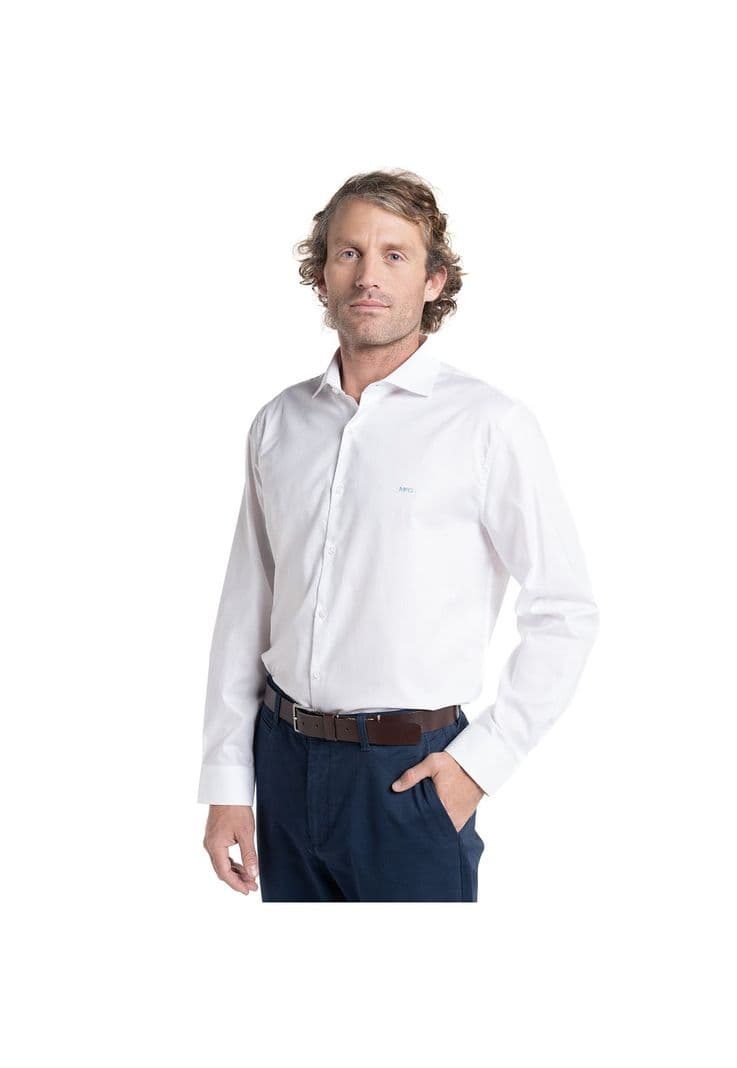 Camisa Hombre Manga Larga Jacquard Harlem Algodon Slim Fit Blanco S