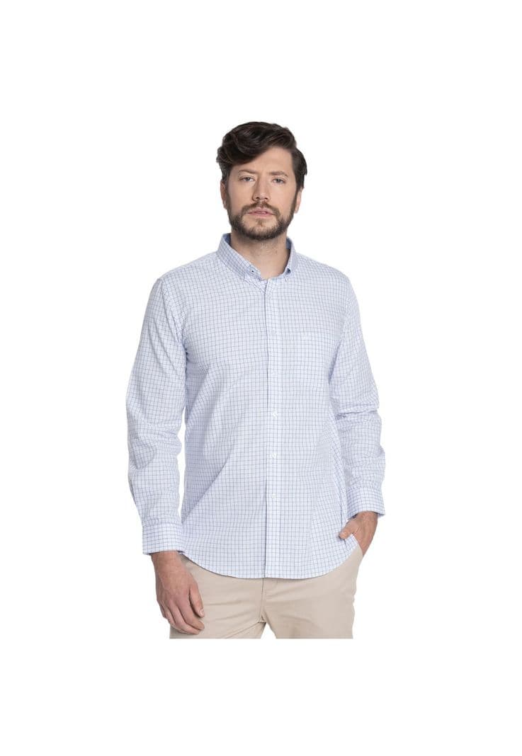 CAMISA HOMBRE CASUAL MANGA LARGA TREVIRA CUADRO TOLEDO Blanco L