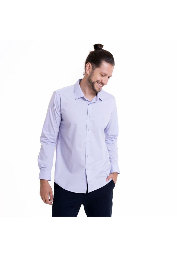 Camisa Celeste Hombre Manga Larga Slim Fit Lisa Gran Via Lila M