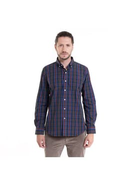 Camisa Trevira Fantasia Azul Cuadros Hombre Manga Larga L