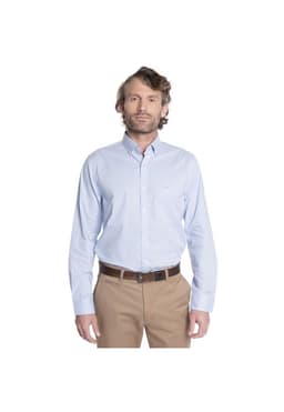 CAMISA HOMBRE MANGA LARGA SMART CUADROS WALL STREET. azul claro 2XL