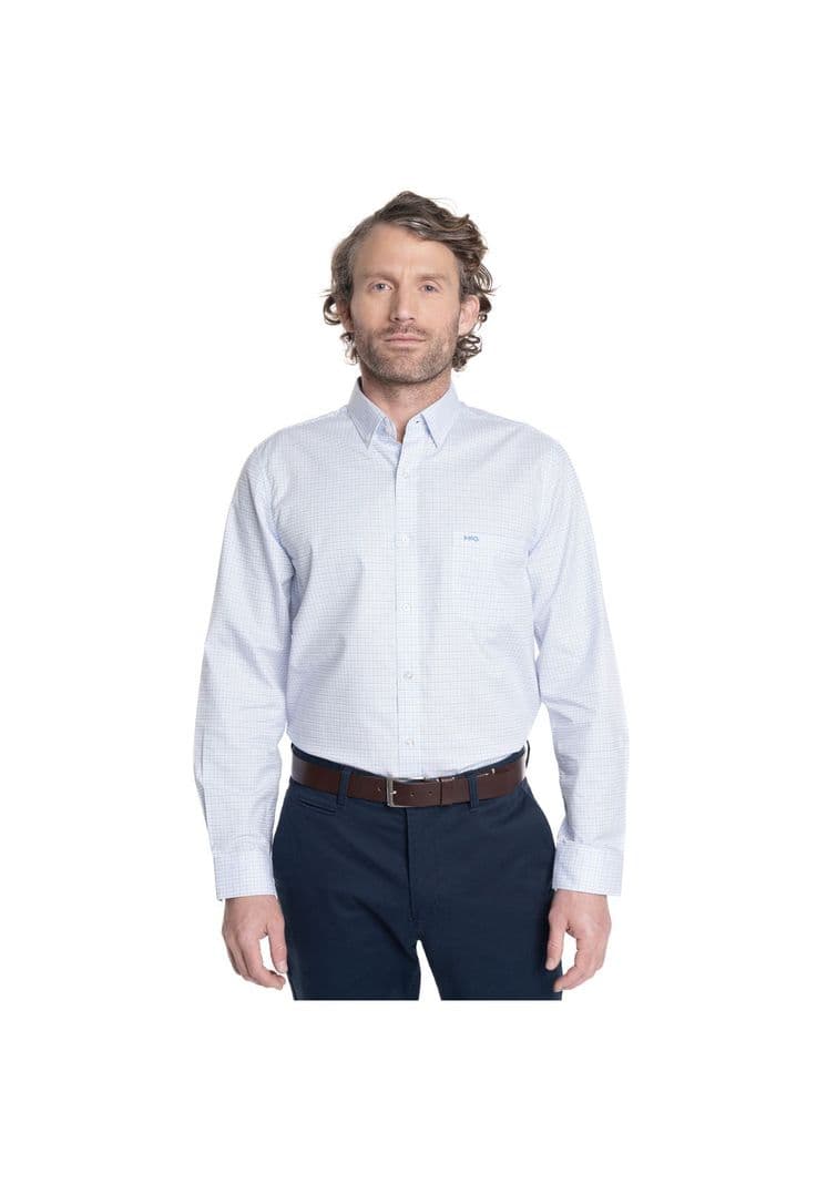 CAMISA HOMBRE MANGA LARGA SMART CUADROS WALL STREET. Blanco S